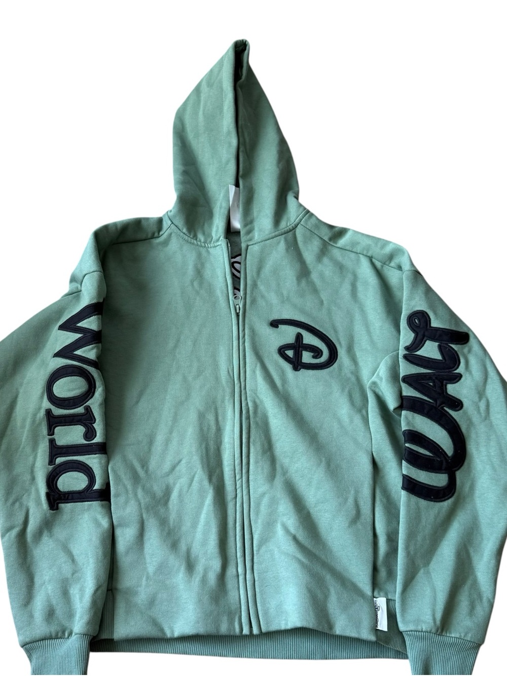 Disney World Sage Green Hooded Zip-Up Sweatshirt with Black Accents size XS